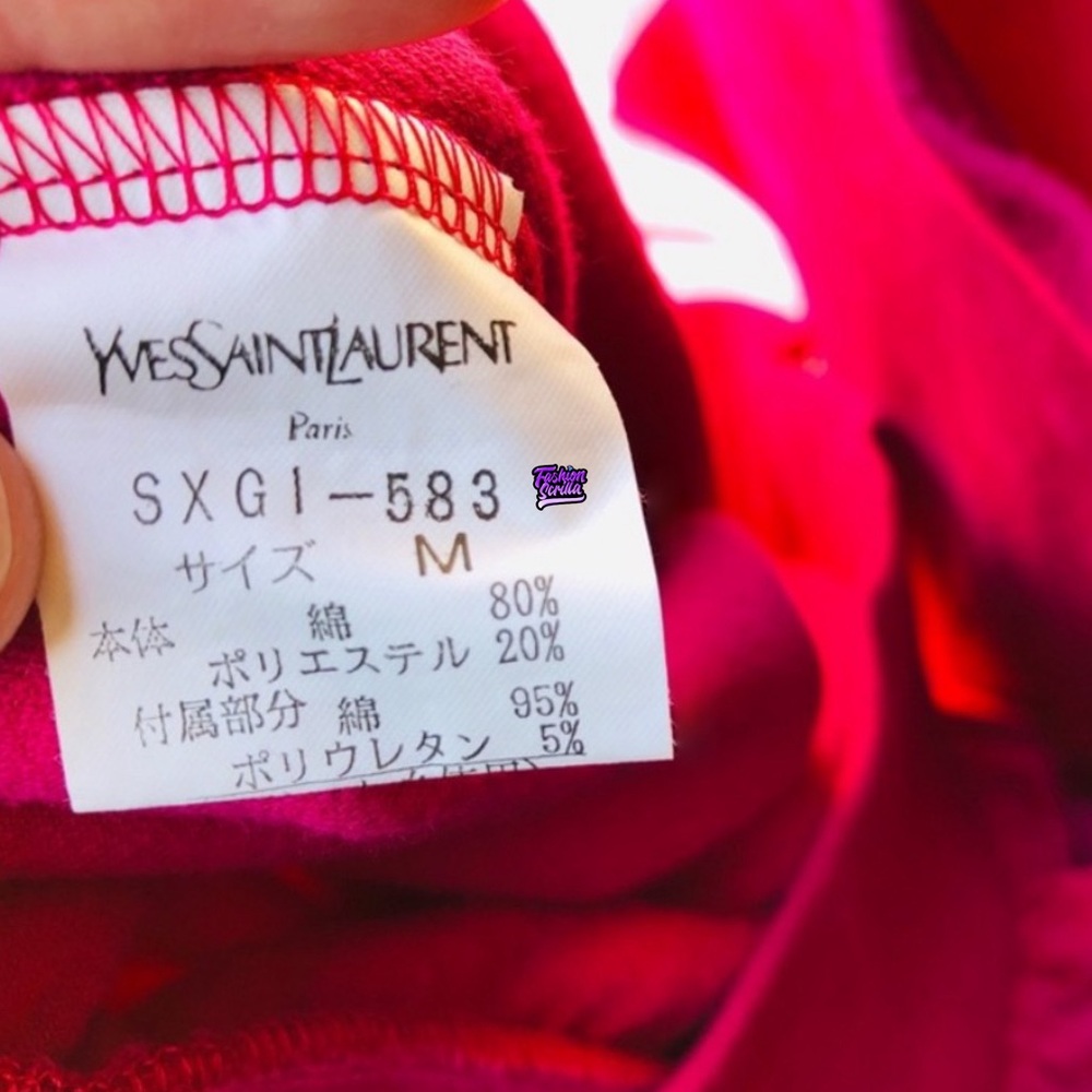 Yves Saint Laurent Fuchsia Pink Gold Embroidered Logo Velvet Velour Sweatshirt - Picture 4 of 6